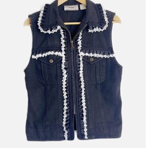 Vintage Rhythm Blue lace appliqué denim vest M